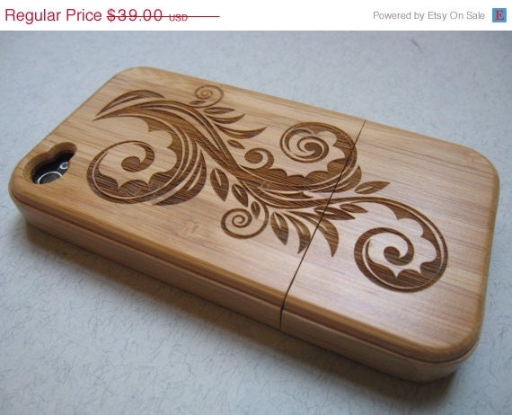 ON SALE Iphone 4 case - wooden cases bamboo, cherry and walnut wood - Flower