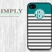 iphone 4 case - iphone 4s case - plastic or silicone rubber - personalized turquoise and grey striped monogram