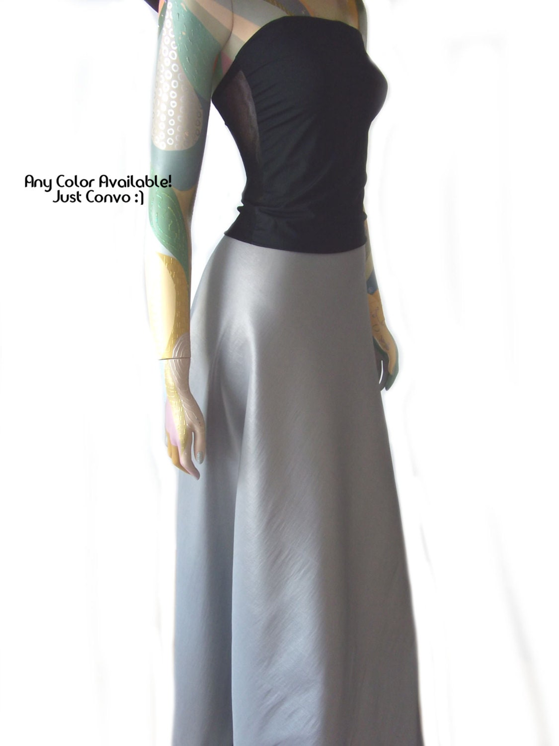 Plus Size Long Skirt Silver Grey Taffeta Evening Maxi Formal Skirt