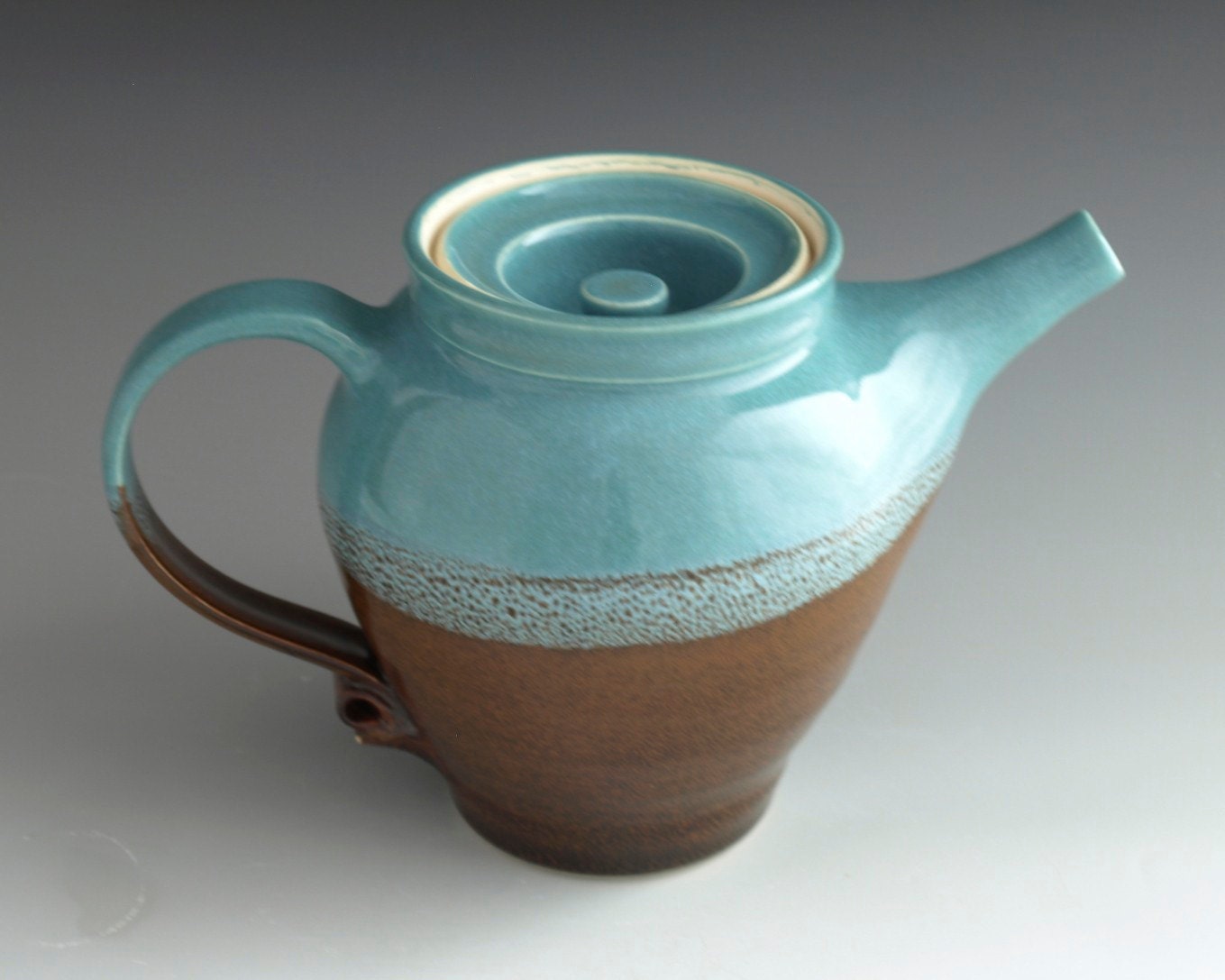 Teapot Coffee Pot Elegant 28 oz Hand Made Pottery Turquoise Iridescent Dark Chocolate - Ready to Ship - ClayGardenPottery