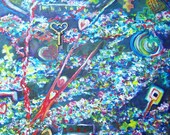 Mixed Media Painting, Original Painting, Christian Art, Abstract Painting, Blue, Red, Black Canvas, The Mystery of Love