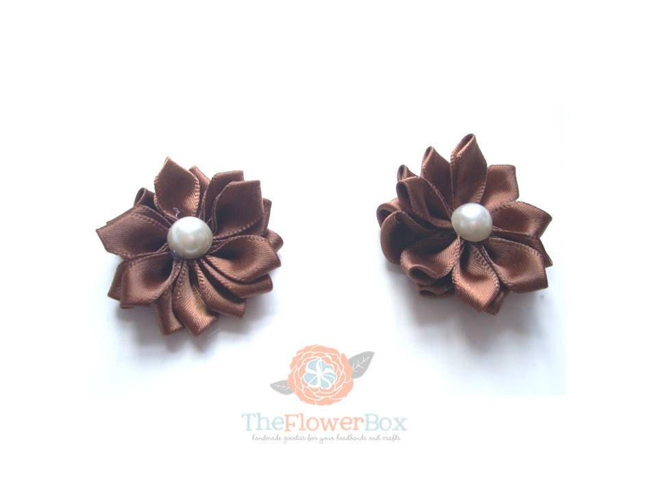 Brown Satin  Flowers for crafts, hair accessories set of TWO - Supplies UK SELLER