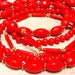 Vintage Bright Red Three Strand Plastic Bead Necklace (retro 70s 80s colorful chunky statement cherry summer)