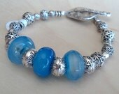 Sky Blue Agate Bead and Silver Bali Bead Bracelet Beach Bracelet