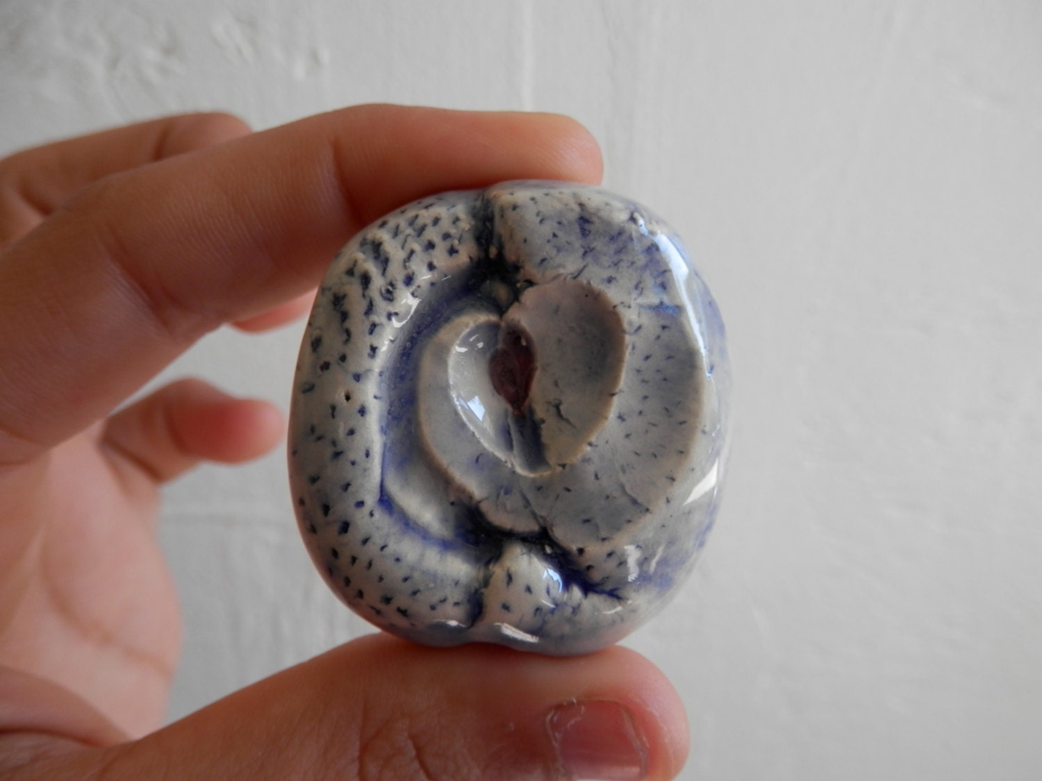 Art Smoke Stone Handmade Artist Signed Bead Ceramic Clay Pottery Piece Pocket Piece Smoking Stone