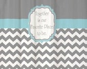 Shower Curtain Cool Gray Half Chevron with Light Blue Accents 69x70" Favorite Quotation Custom for Your Bathroom