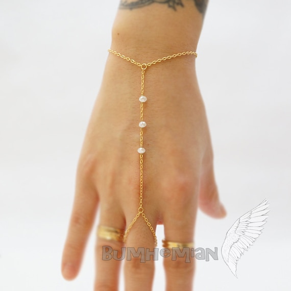 Triple Frosted White Crystal Cut Beads on Simple Cable Chain, Slave Bracelet
