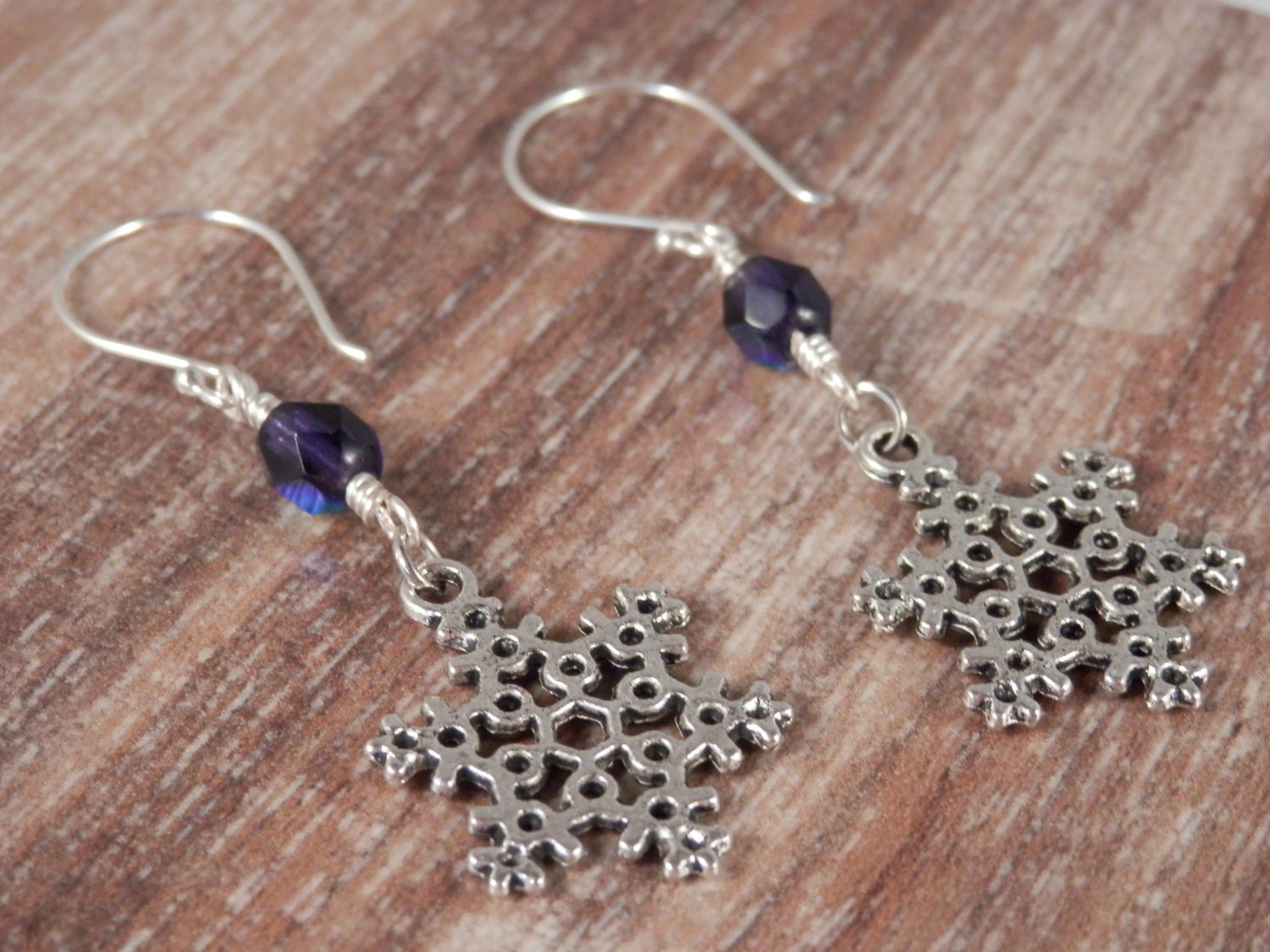 Winter Wonderland Snowflake Charm Swarovski Crystal Earrings Sterling Silver Ball End Ear Wires Jewelry
