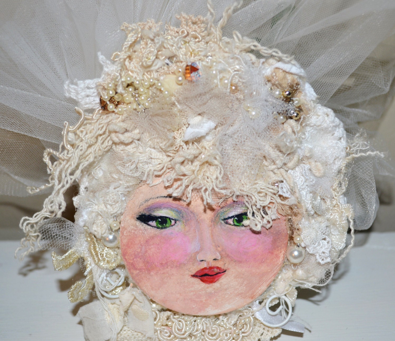 CUSTOM MADE Bride, Paper Doll Display head, Cake Topper, Table Display, Hand Painted. Keepsake.