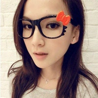 Super Cute Nerd Glasses Frames Bow Tie Knot Cat Eyes Whisker Style For Girls Ladies No Lenses (Adult Size) Causal or Custom