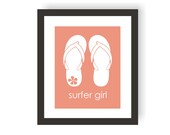 Surfer Girl Art Print, Flip Flop Art, Kids Surf Art, Surfing Decor, Little Girl Art, Beach Decor, Modern Nursery Art, Kids Wall Art  - 8x10 - twowhiteowls