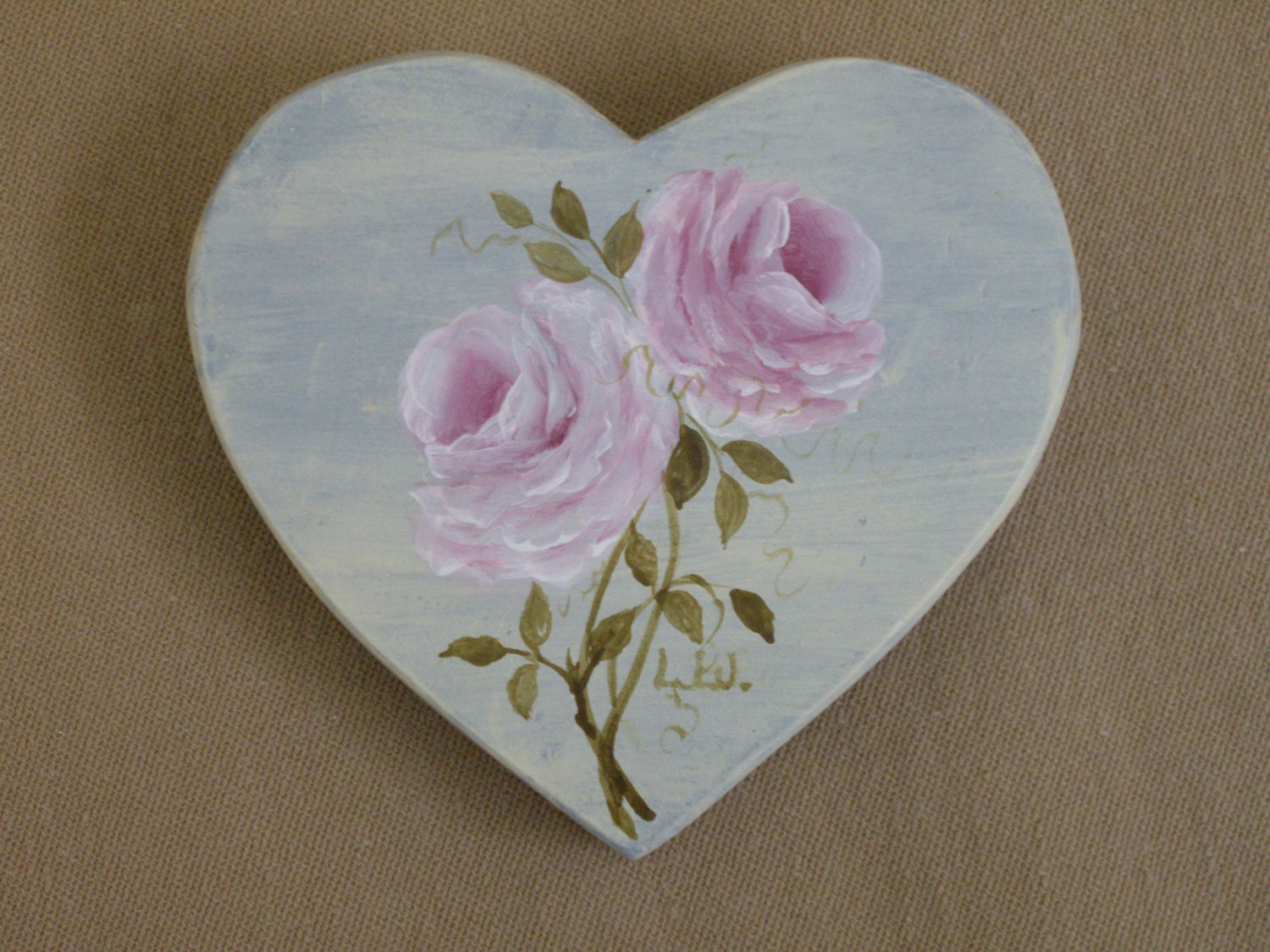 Heart and Roses, Wood Heart. Original painting by Lydia Ward.