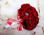 Red Handmade Peony Bouquet with Rhinestones & Brooches (Ready to Ship)