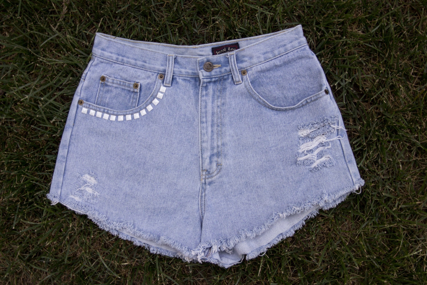 White Studded High Waisted Shorts