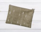 Green & White Vegan Suede Clutch, Hand Screen Printed. Large pouch, cosmetic bag, wallet