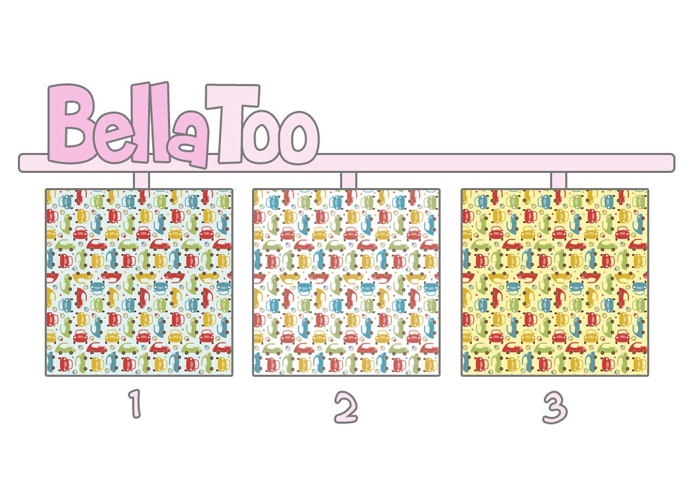 Crib Sheet - Toddler Bed Sheet - Cars Scooters Green White Yellow Red Blue - Riley Blake - Custom Made By BellaToo