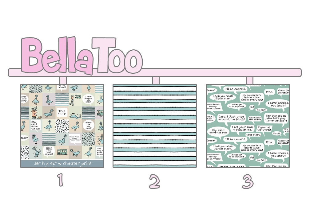 Crib Sheet - Toddler Bed Sheet -  Don't Let the Pigeon Drive the Bus - Aqua Stripes Word Bubbles - Mo Willems - Custom Made By BellaToo