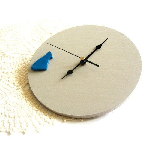 Wall clock geometric light brown with blue cat decoration home and living unique wall clock decor and housewares home decor
