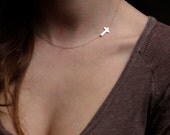 Kelly Ripa Necklace, Side Cross Necklace, Two Toned Sideways Cross, Oxidized Sterling Silver Chain, Mixed Metals Necklace