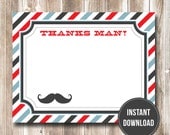 INSTANT DOWNLOAD - Little Man Thank You Cards - Mustache Note Card - Moustache Ready to print - birthday baby shower Il_170x135