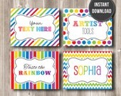 INSTANT DOWNLOAD - EDITABLE Rainbow Folding Buffet Card, Food Tag, Label - Custom pdf - Chevron Polka Dot Art Party Rainbow Il_170x135