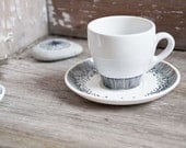 Hand-painted vintage cup & saucer, set "somewhat angular"