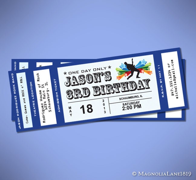 Party Package - Customized Rock Star Concert Ticket Birthday with Invitation