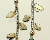Flower Earrings, Turquoise Earrings, Dangle 14K Yellow Gold Earrings, 925 Sterling Silver Earrings, Aquamarine Beads