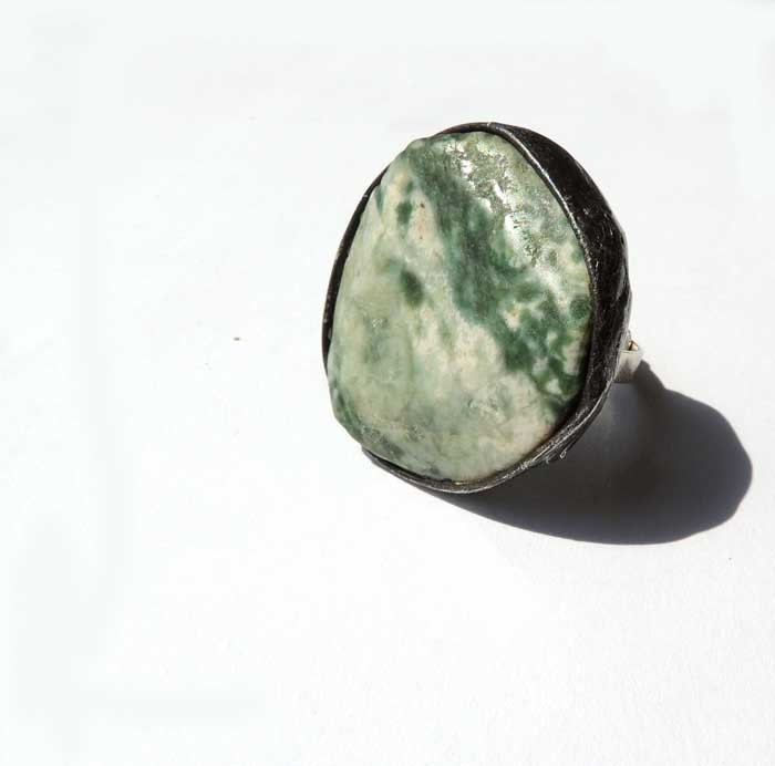jasper ring, Adjustable Ring, Cocktail Ring, Statement Ring, Handmade Art Jewelry, natural, retro,  ring by MARIAELA, green