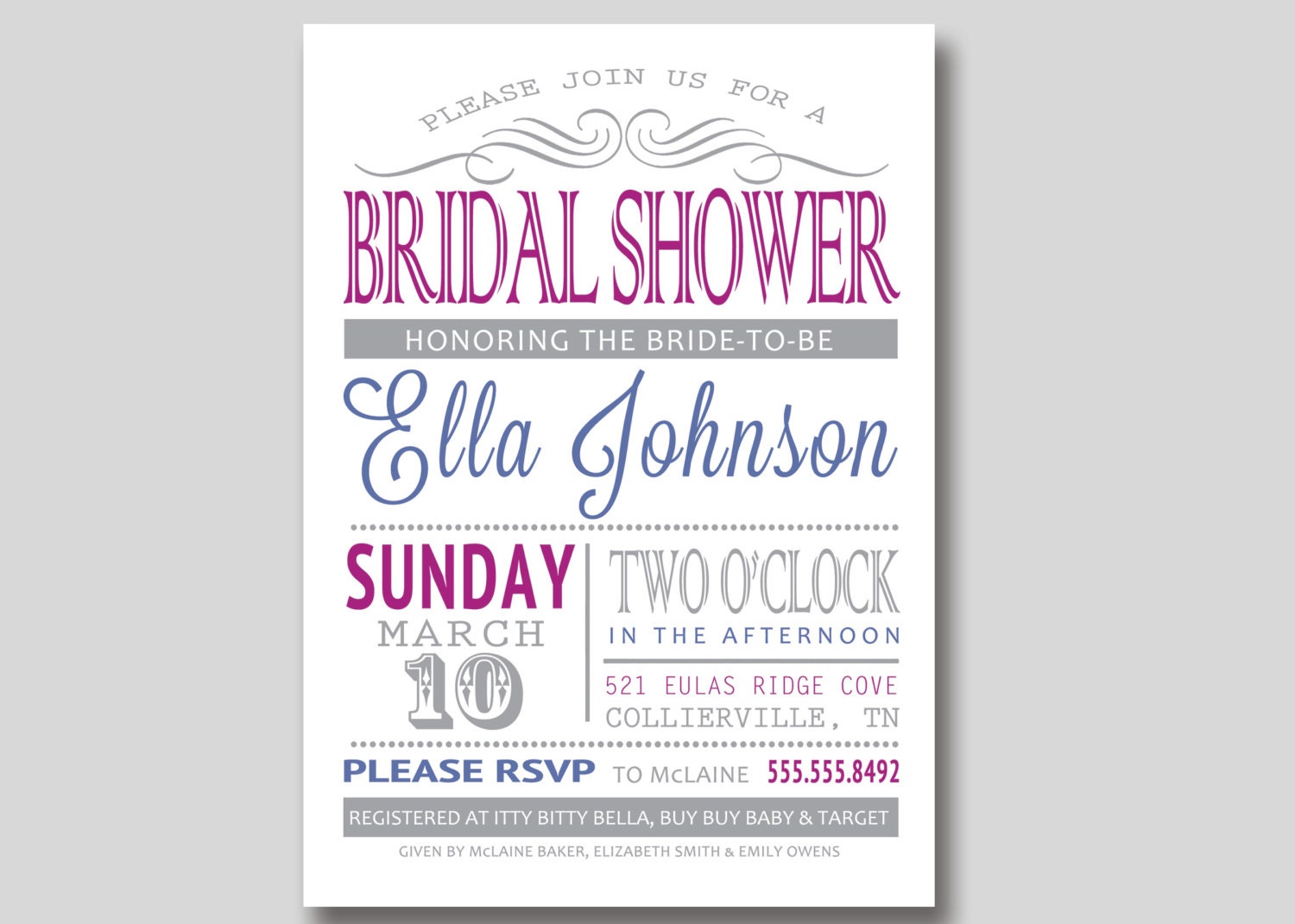 Typography Bridal Wedding Shower Invitation - Custom DIY Printable