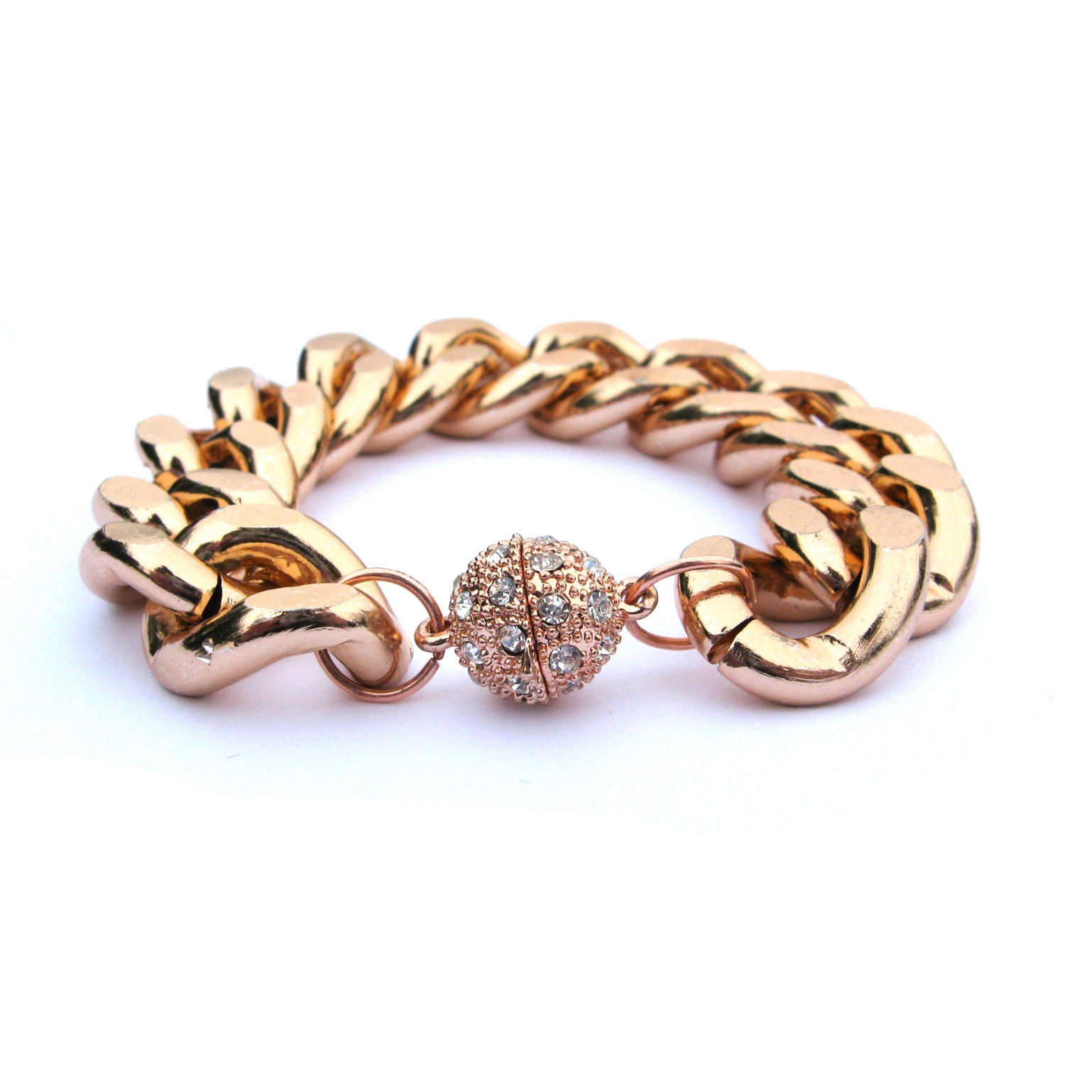 Hanna Arm Candy Smooth Chunky Rose Gold Chain Bracelet with Pave Magnetic Closure