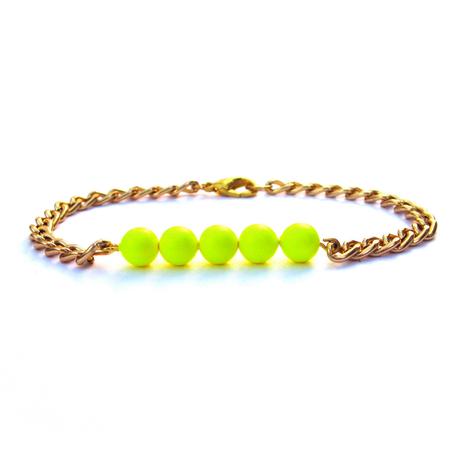Spencer Arm Candy Neon Yellow Pearl Bracelet Swarovski Elements Crystal Pearl Delicate Bead Bracelet Petite Gold Chain Bracelet Arm Candy