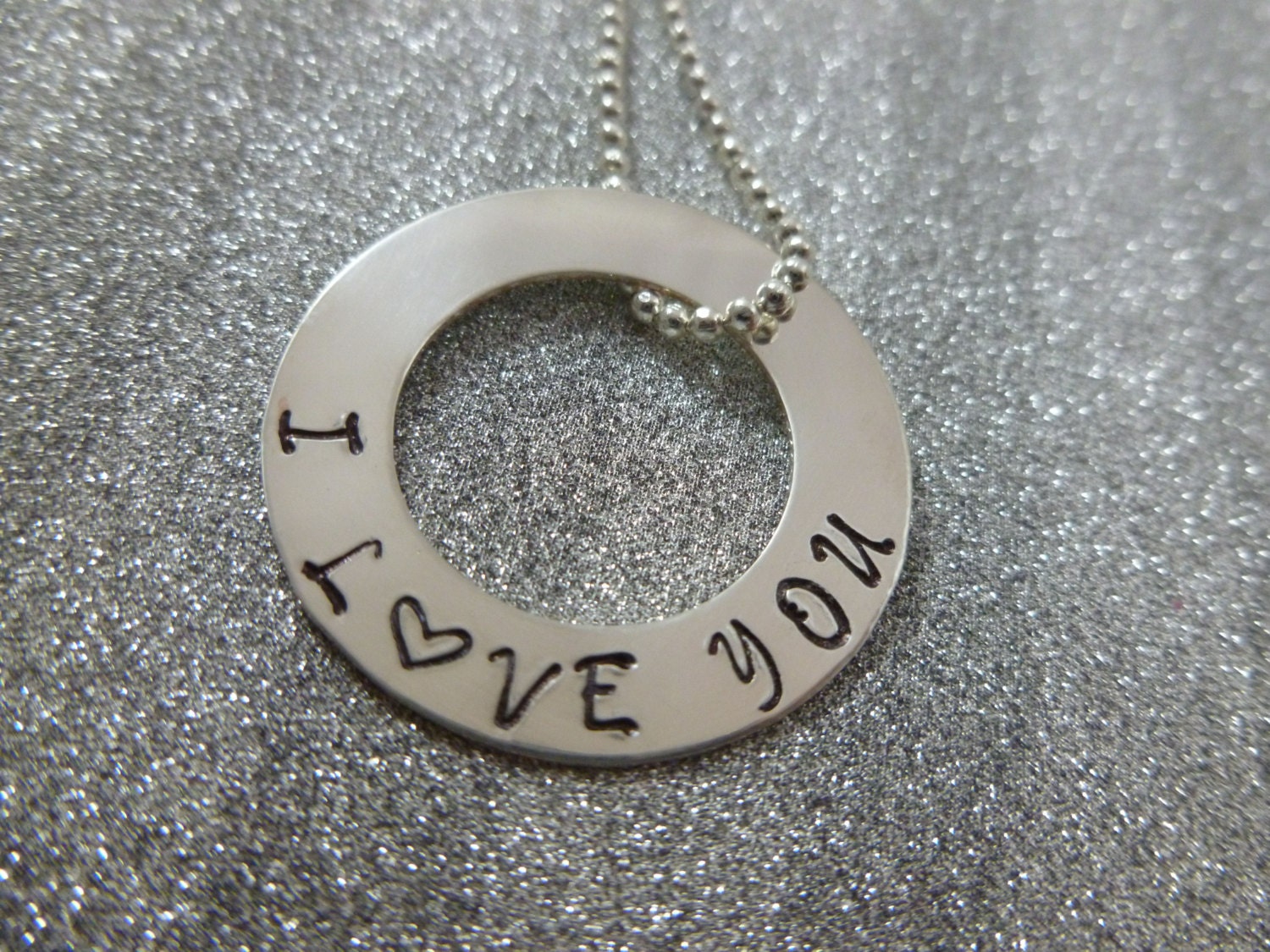 Personalized Necklace Hand Stamped Jewelry - Silver - I love you