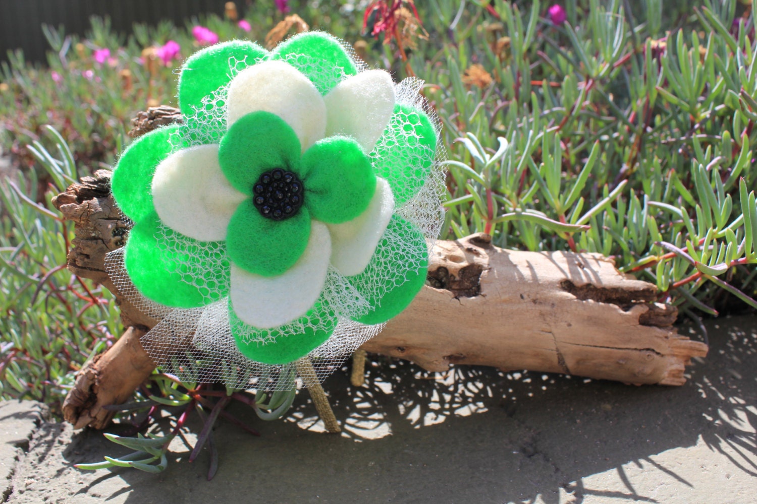 Handmade hair accessory Felt&Lace  Flower Headband - Artmoderncolor / Toddler to Adult sizes