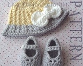 Baby Girl Hat and Mary Jane Shoe Set - PATTERN PDF 27 - Modern Crochet Shower Set - Infant - Toddler - Child Fashion Cap Bonnet with Bow