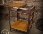 Vintage Industrial Repurposed Kitchen Island Table Wire Basket Storage Shelf Reclaimed Red Oak