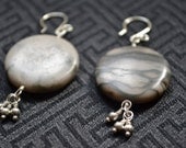 Marble Disc Earrings, dangle earrings, marble and silver bead earings
