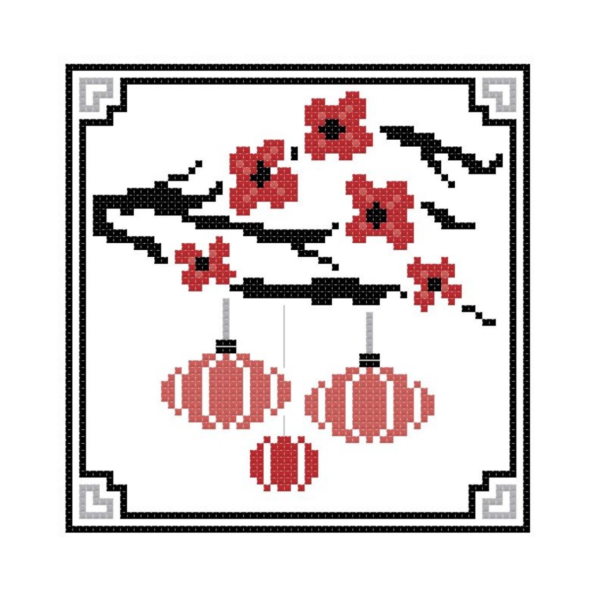 Oriental Lanterns Cross Stitch Pattern