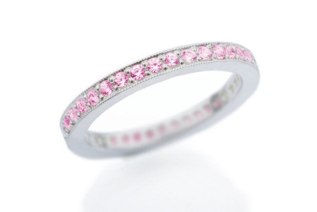 Eternity Pink Sapphire Wedding Band. Pave Sapphire Ring. White Gold. Yellow Gold. Pave. Eternity Ring. Sapphire Engagement Ring.