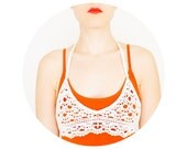 Stabulisque // Handmade Bikini Top Ivory Crochet Cotton Lace Collar Applique Golden Chain Harness Blouse Accessories