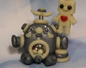 Polymer Clay Robot I Love Robots Glow In The Dark Figurine - Miniature Whimsical Character Sculpture - BubbleBellyBotBaby