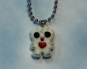 Polymer Clay Robot Baby Girl Charm Necklace Glow In The Dark - Miniature Whimsical Character Sculpture