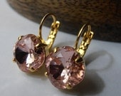 Vintage Rose, 10mm, Swarovski crystal, Cushion cut, 24k Gold plated, prong setting, dangle, drop, leverback earring