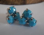 Turquoise, 6mm, Swarovski crystal, Platinum plated, Flower, prong setting, Studs, post earrings, costume jewelry