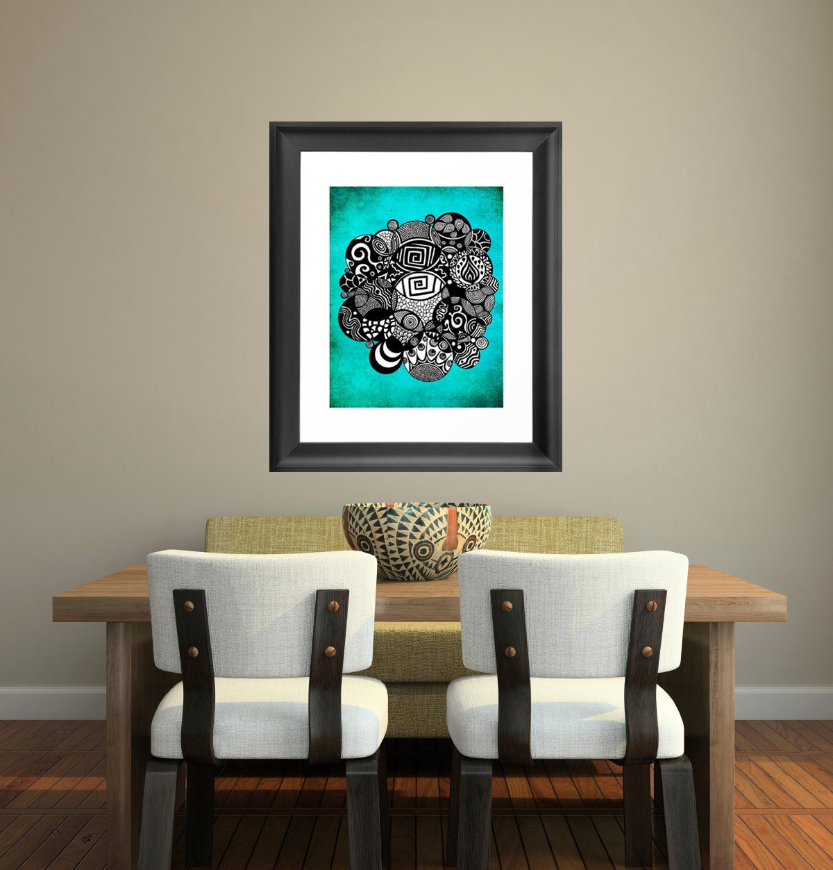 Poster Print 8x10 - Single Turquoise Organic Circle - of Fine Art Illustration for Your Wall Decor