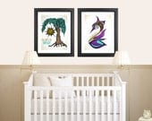 11x14 Set of 2 Discounted Poster Prints - Purple Swan & Green Sunny Tree Quotes - Nursery Decor