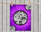 Poster Print 8x10 - Purple Tribal Inverted 3 Circles - of Fine Art Illustration for Your Wall Decor