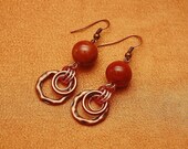 Multi Hoop Earring Texture Rings Dangle Red Orange Glass Bead Copper: Artistic Metal, Button and Bead Jewelry