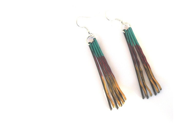 Ombre Geometric Earrings - Hand Painted Primary Color Bobby Pin Industrial Fashion