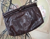 Chocolate Brown Eel Skin Purse Leather Lined Clutch Bag Sunco